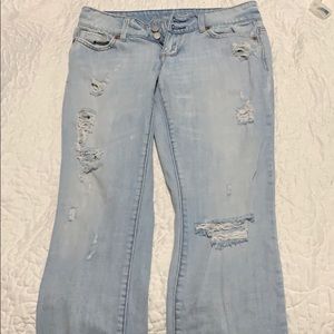 Acid washed blue jeans